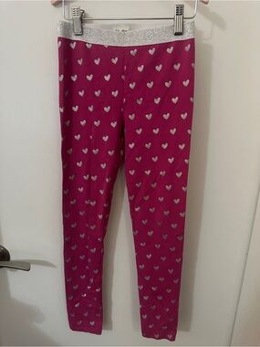 Hatley Pink Silver Heart Leggings Size 8 Like New